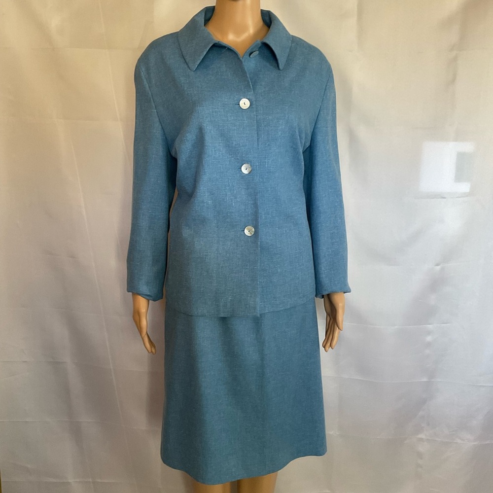 ​Laurèl Escada Cashmere Linen Wool Blend Skirt Suit Blue 40 10
